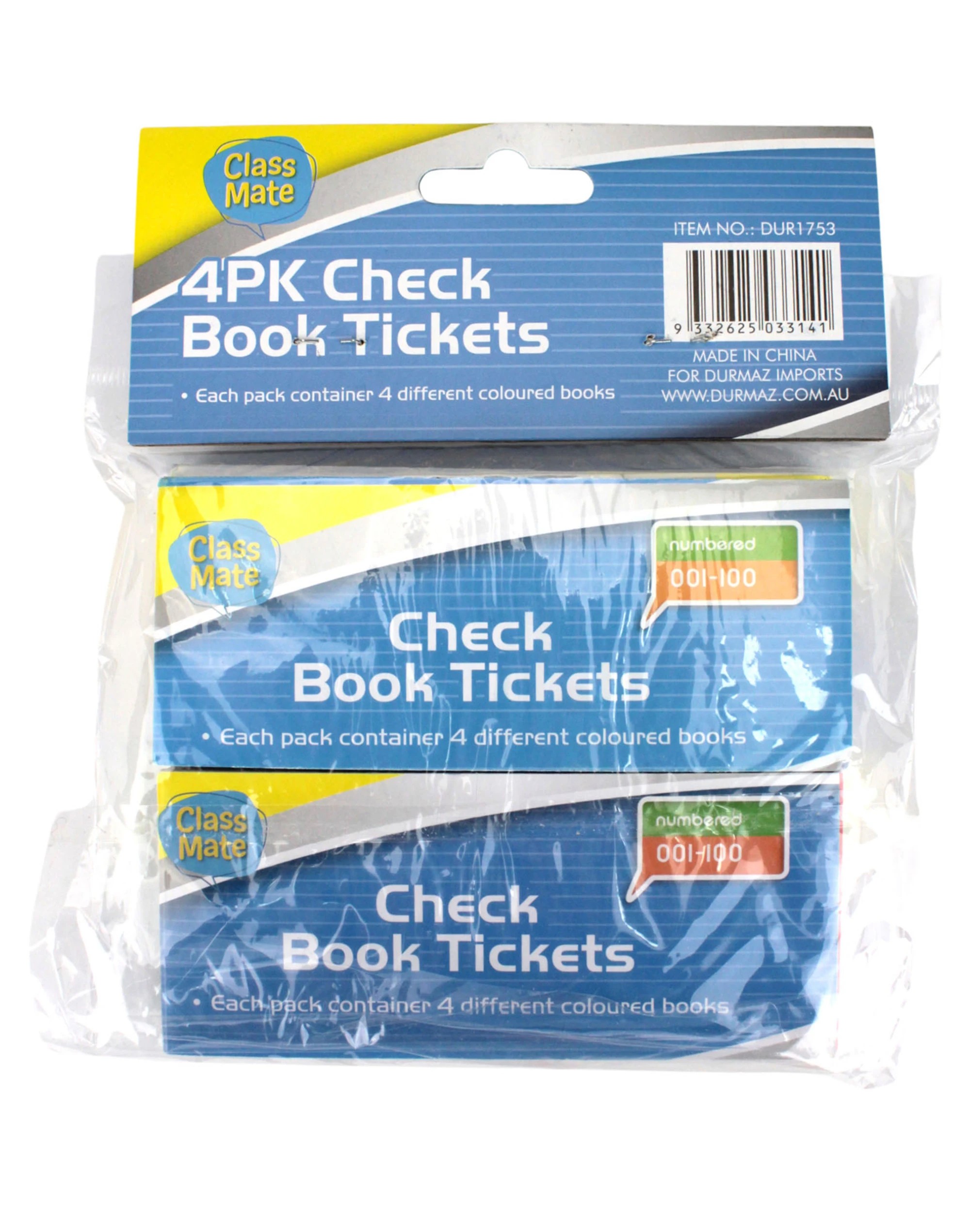 4 Durmaz Numbered and Colour Coded Check Raffle Tickets 4 Books - Multi, 4 of 4