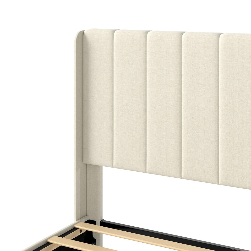 4 Levede Double Size Bed Frame Upholstered Platform Beige, 4 of 8