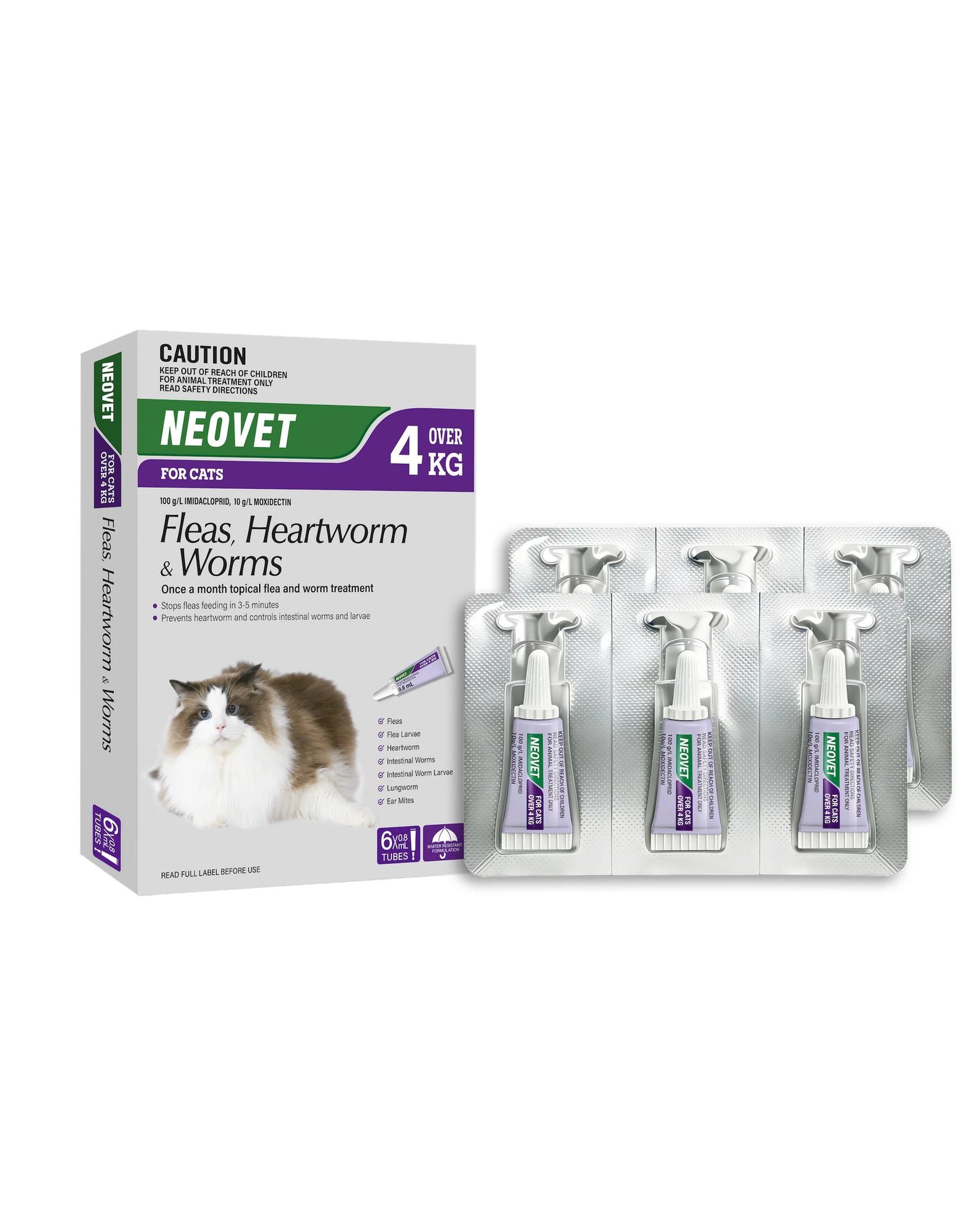 1 Neovet Spot-on Flea & Worms Treatment for Cats Over 4kg Purple 6 Pack, 1 of 10