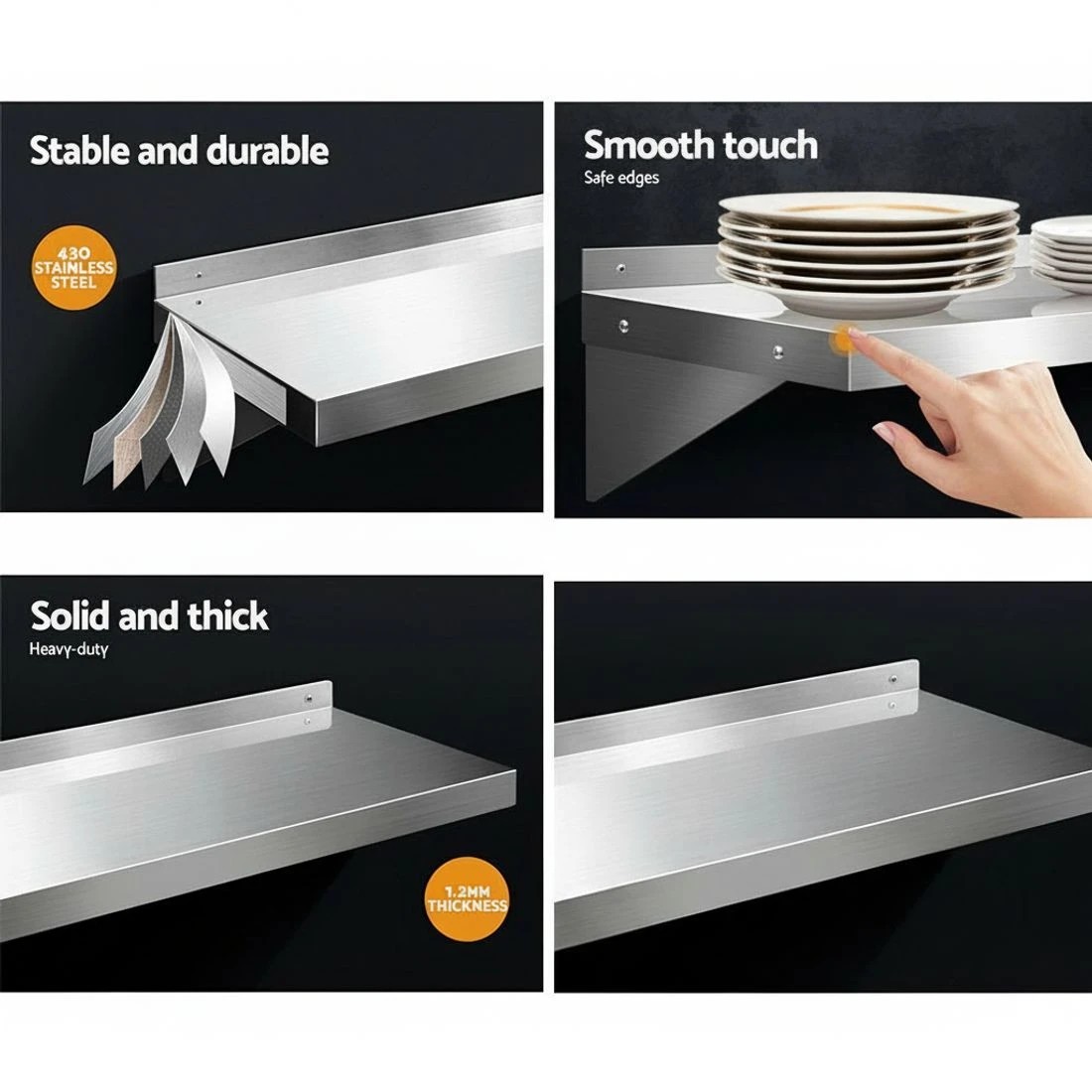 5 Cefito 1800mm Stainless Steel Kitchen Wall Shelf Mounted Rack - Silver, 5 of 7