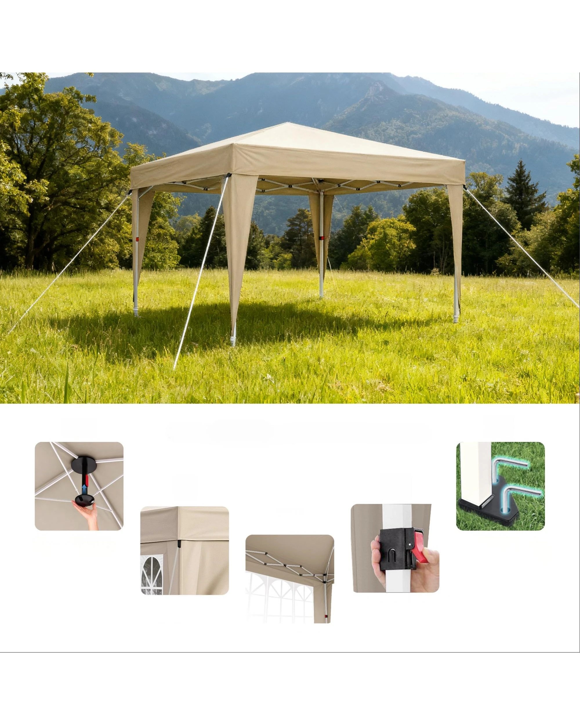 3 Advwin Gazebo Marquee 3x3m Folding Pop-up Canopy with Sidewalls - Beige, 3 of 8