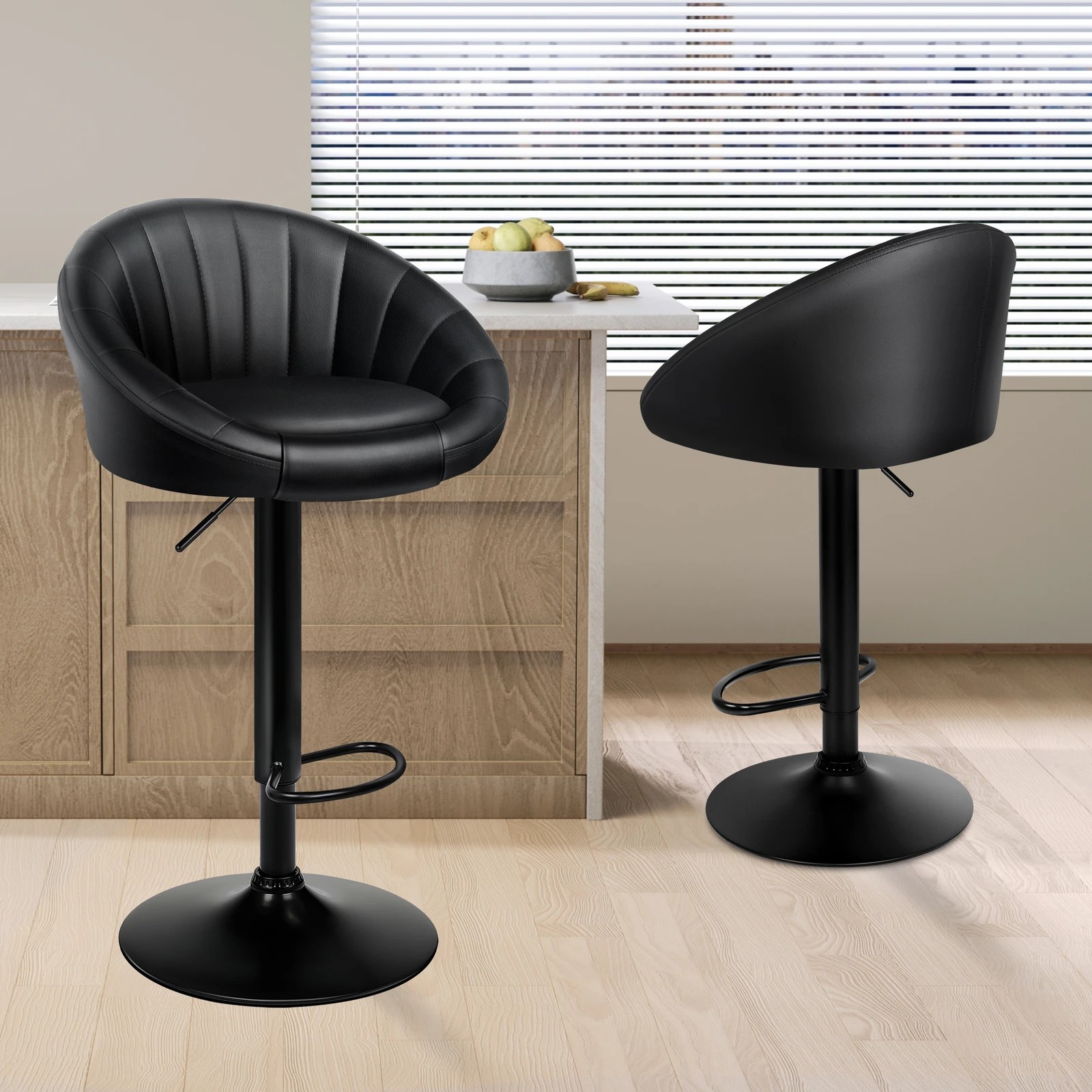 10 Alfordson 2x Bar Stools Gas Lift Leather Chairs Kitchen Swivel - All Black, 10 of 10