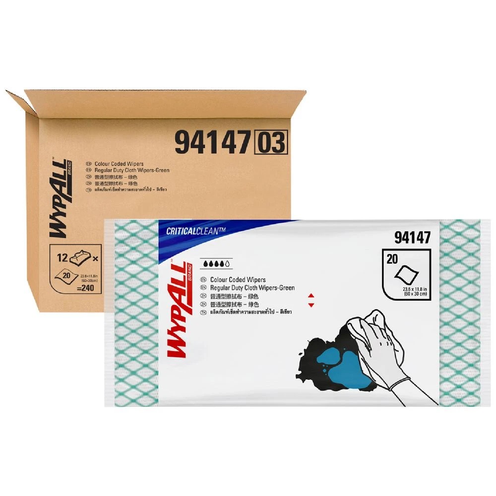 1 WypAll Colour Coded Regular Duty Wipers Green 240 Pack, 1 of 2