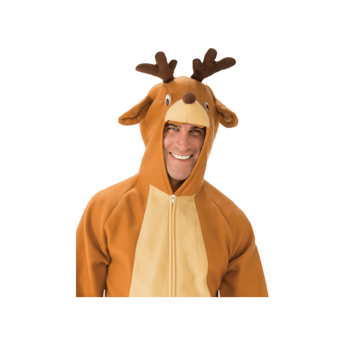 2 Rubies Reindeer One Piece Jumpsuit Costume Adults Unisex Size M Hooded Plush Suit With Antlers Ears
 - Brown, 2 of 4