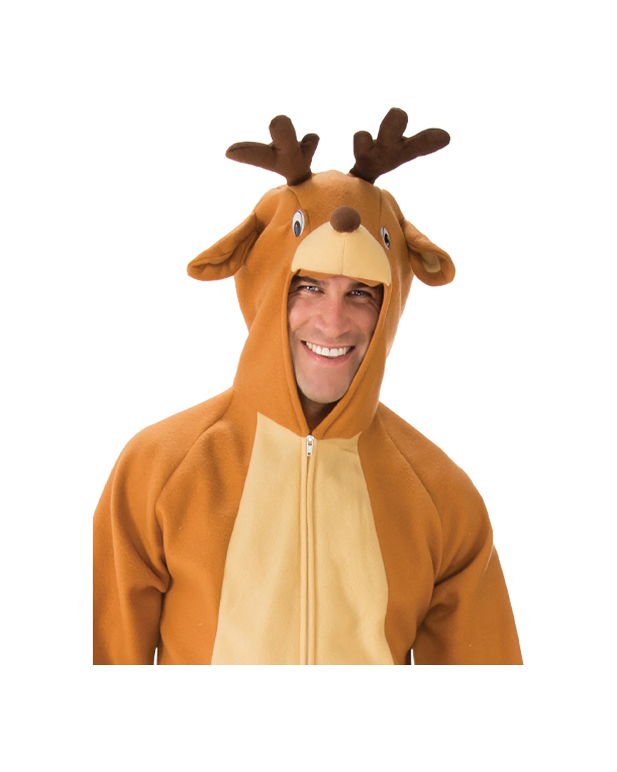 2 Rubies Reindeer One Piece Jumpsuit Costume Adults Unisex Size M Hooded Plush Suit With Antlers Ears
 - Brown, 2 of 4