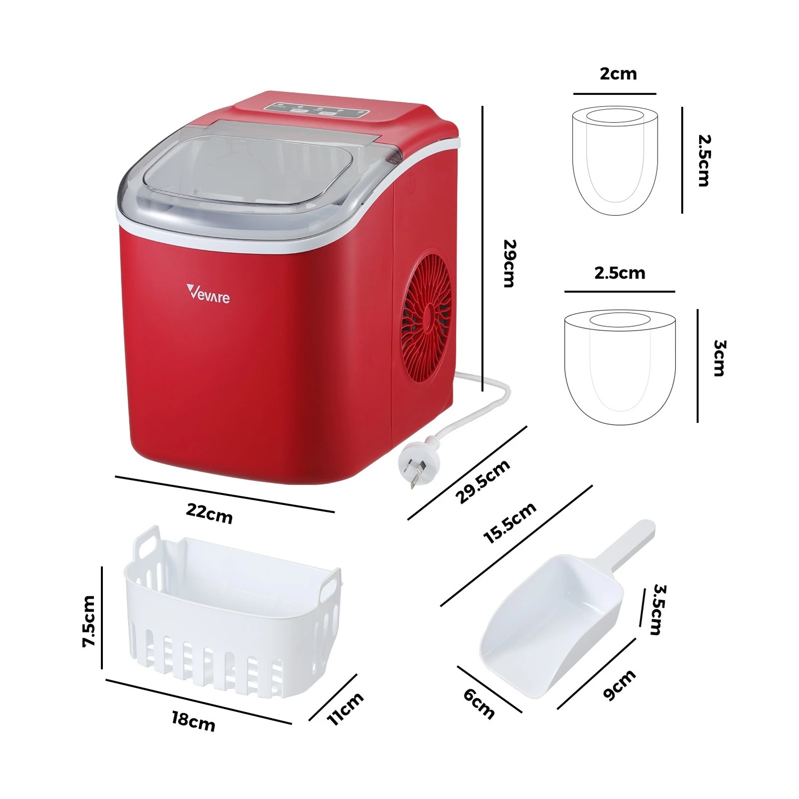 6 Vevare Portable Ice Maker Machine Ice Cube Tray 12kg Bar Countertop
 - Red, 6 of 6