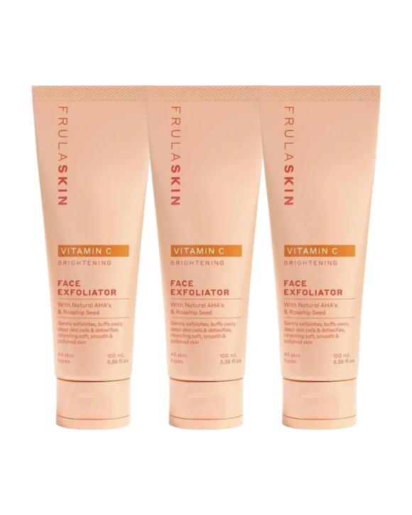 3 x Frula Skin Vitamin C Brightening Face Exfoliator with AHAs & Jojoba Oil 100mL