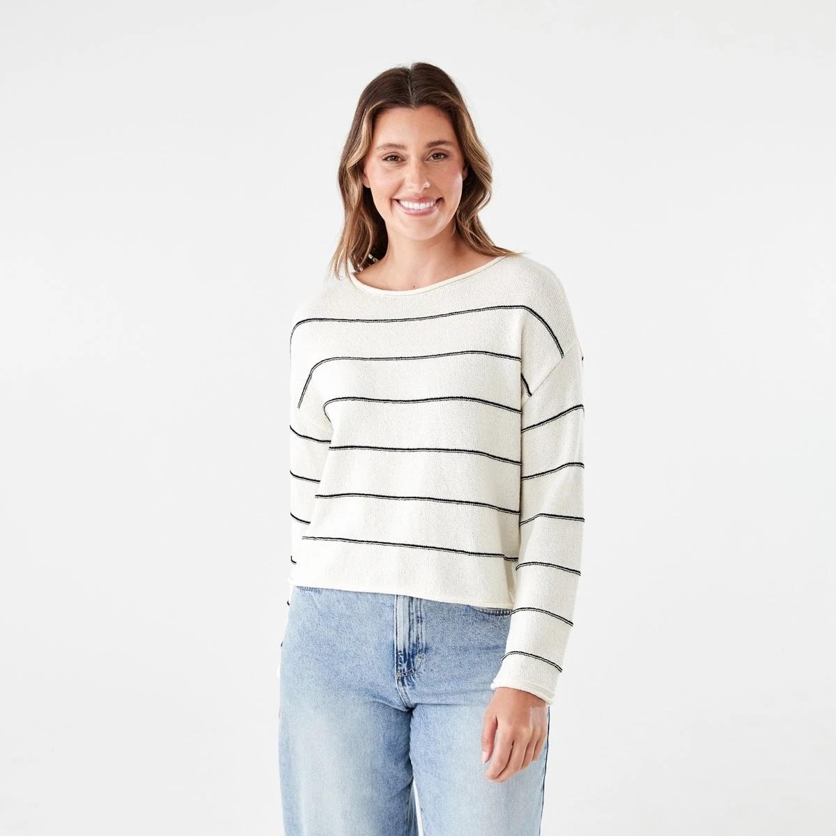 1 Boat Neck Pullover FINE STRIPE NATURAL BEIGE, 1 of 5