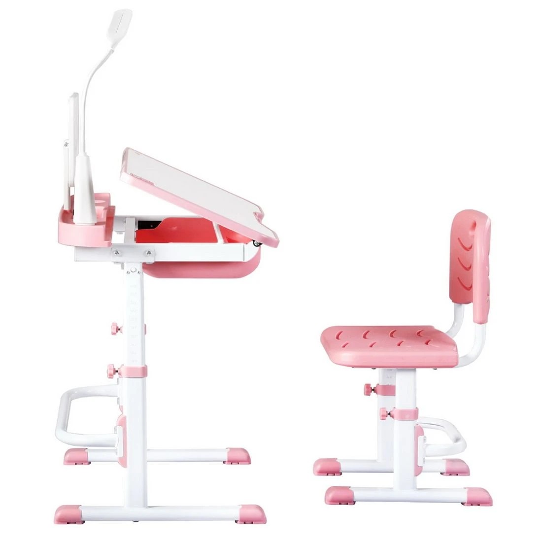 4 Keezi Kids Table and Chair Set Adjustable Study Desk w/ LED Lamp Reading - Pink, 4 of 7