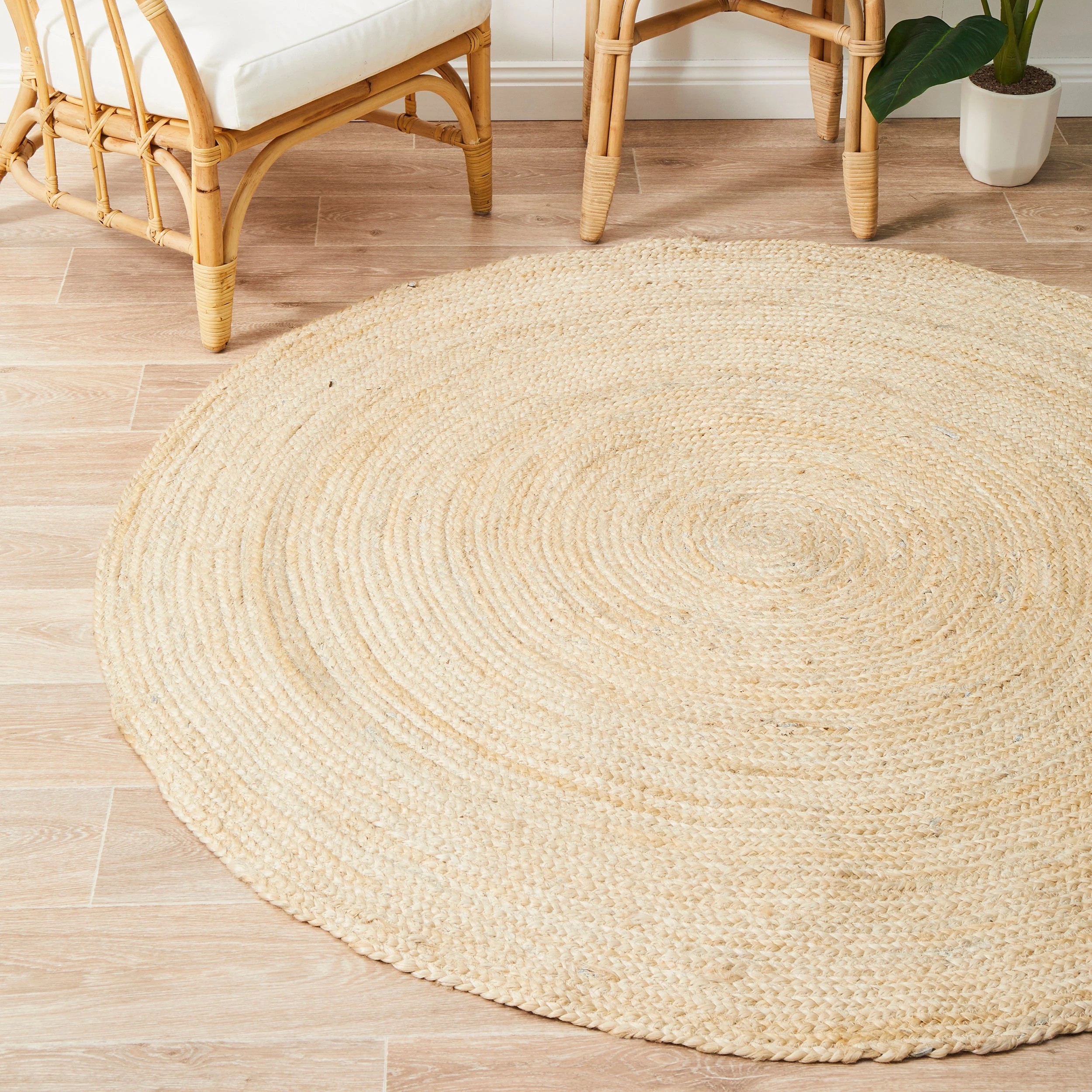 2 Common Ground Rugs Solace Polo 200x200cm - Medium Jute Round Rug - White, 2 of 6