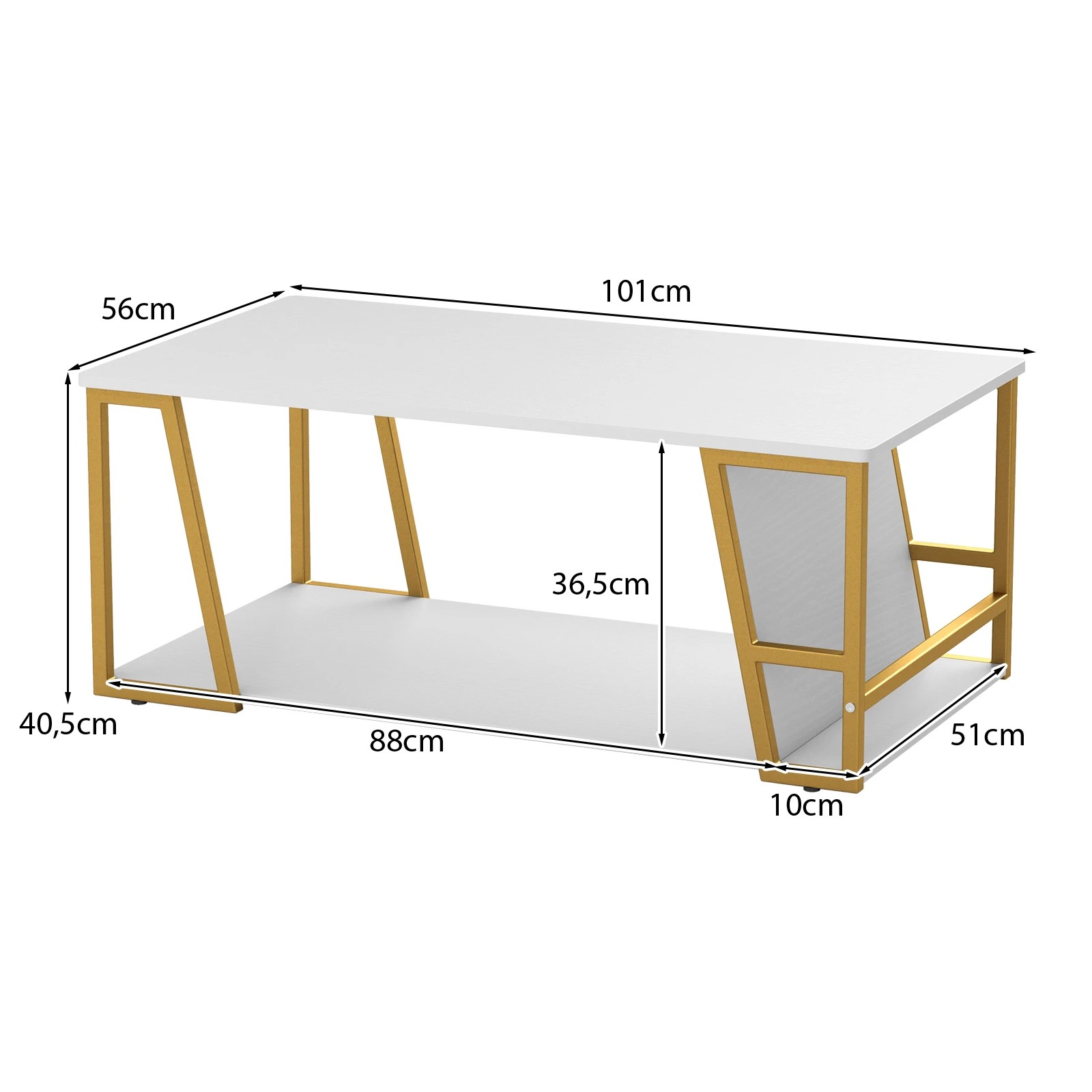 2 Costway 2-Tier Coffee Table Rectangle Center Table w/Geometric Metal Frame, 2 of 6