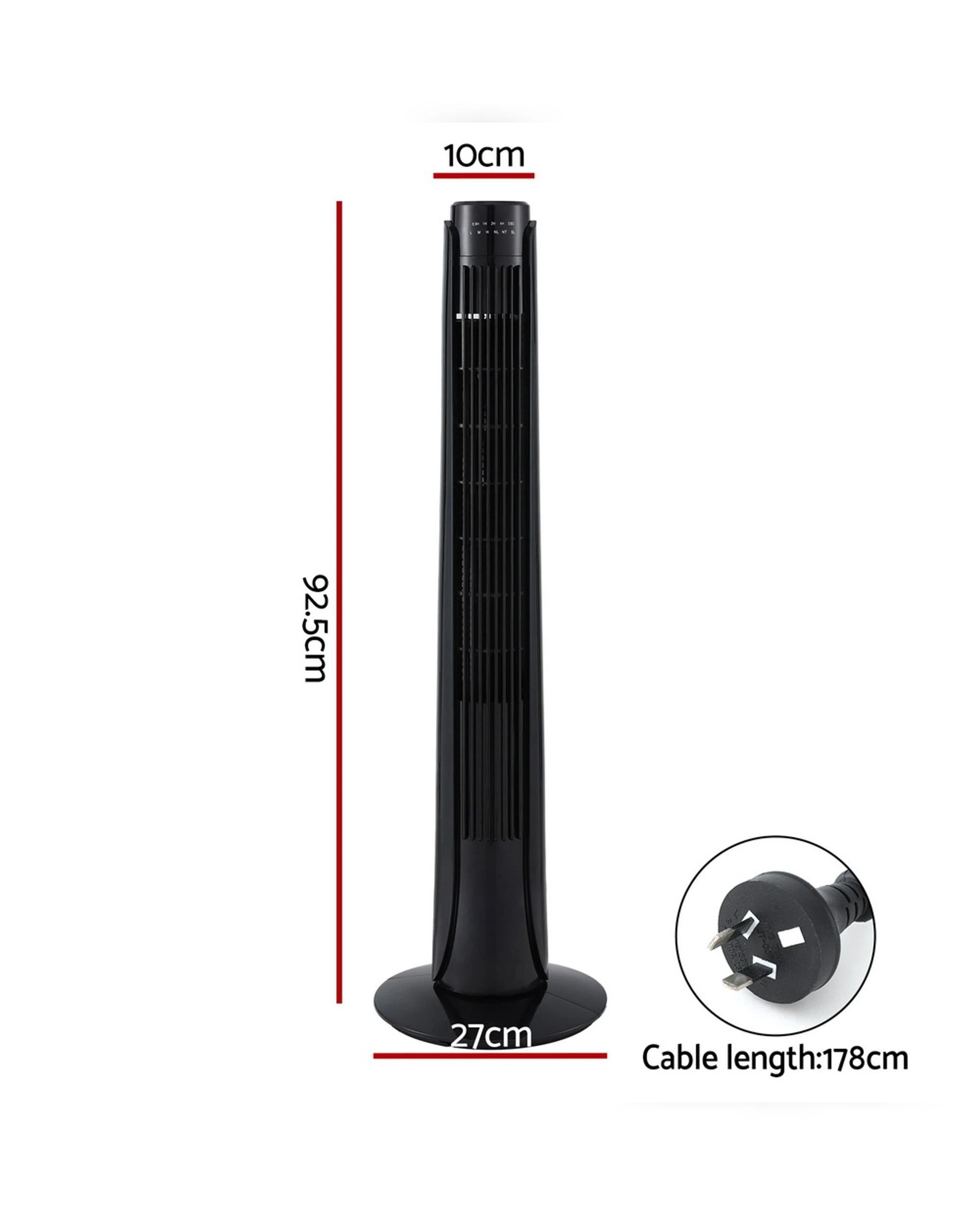 2 Devanti Tower Fan Oscillating 3 Speeds With Remote 93cm
 - Black, 2 of 3