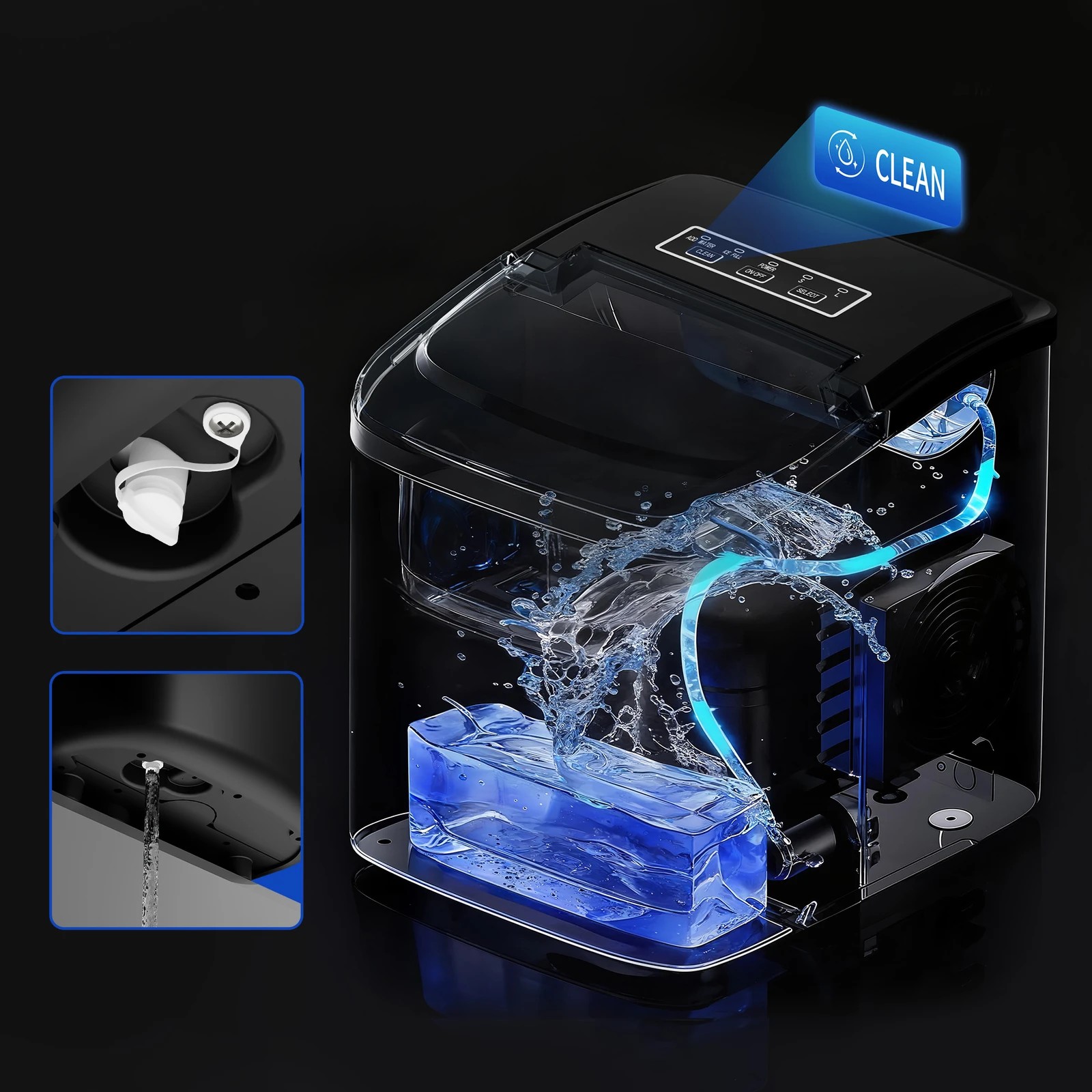 8 Alfordson Portable Ice Maker Machine Bar Countertop 12kg Ice Cube Tray - Black, 8 of 9