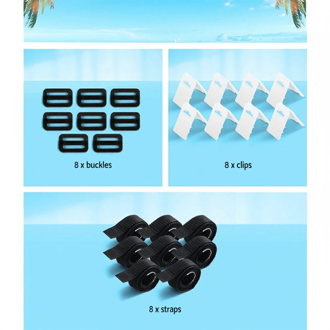 6 Aqua Buddy Pool Cover Roller Attachment Swimming Pool Reel Straps Kit 8PCS - Black, 6 of 6