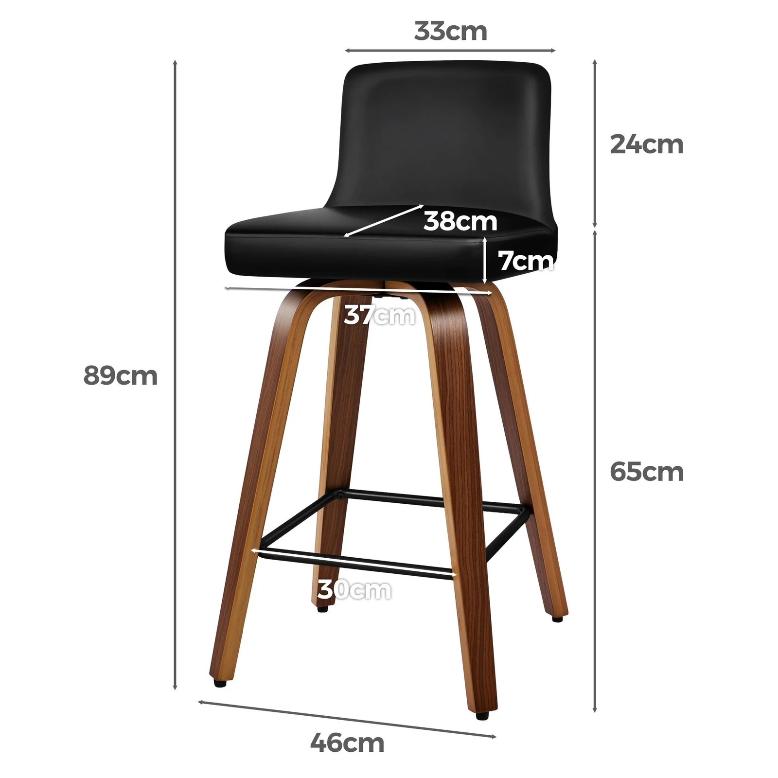 8 Alfordson 2x Swivel Bar Stools Bailey Kitchen Wooden Dining Chair - Black, 8 of 10