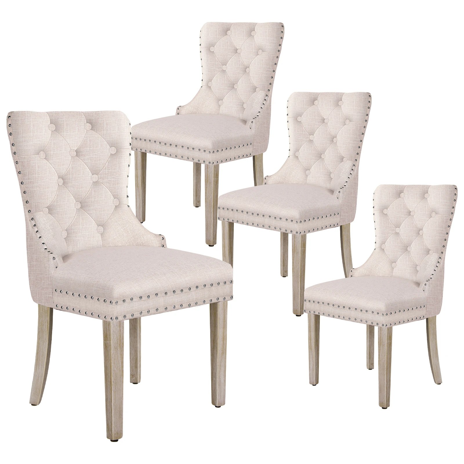 1 Alfordson 4x Dining Chairs Kitchen Lounge Padded Diamond Tufted Fabric - Beige, 1 of 4