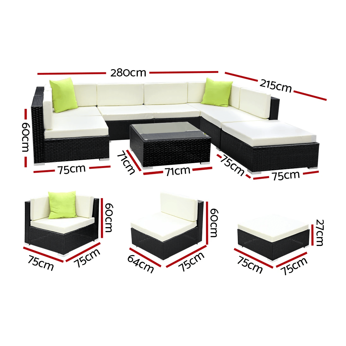 2 Gardeon 8-Piece Outdoor Sofa Set Wicker Couch Lounge Setting 7 Seater - Black, 2 of 7