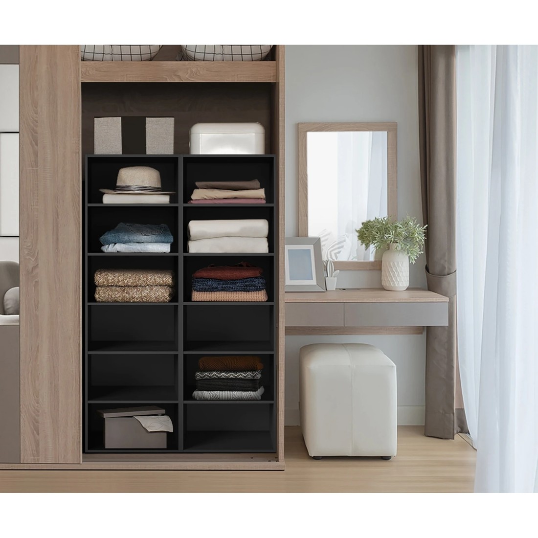 3 Oikiture Wardrobe Shelf Unit Clothes Storage Cabinet 6 Shelves Organiser
 - Black, 3 of 10