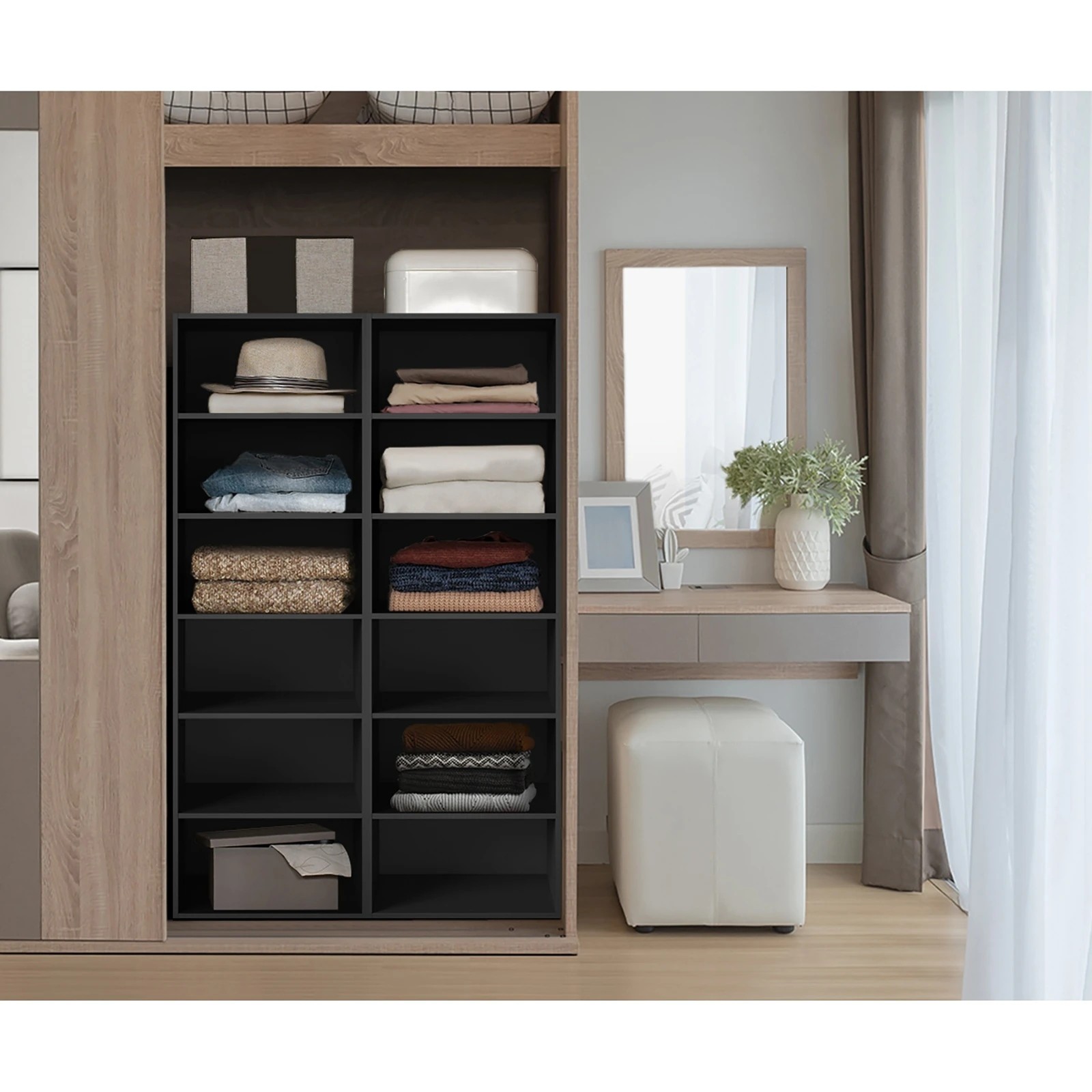 3 Oikiture Wardrobe Shelf Unit Clothes Storage Cabinet 6 Shelves Organiser
 - Black, 3 of 10