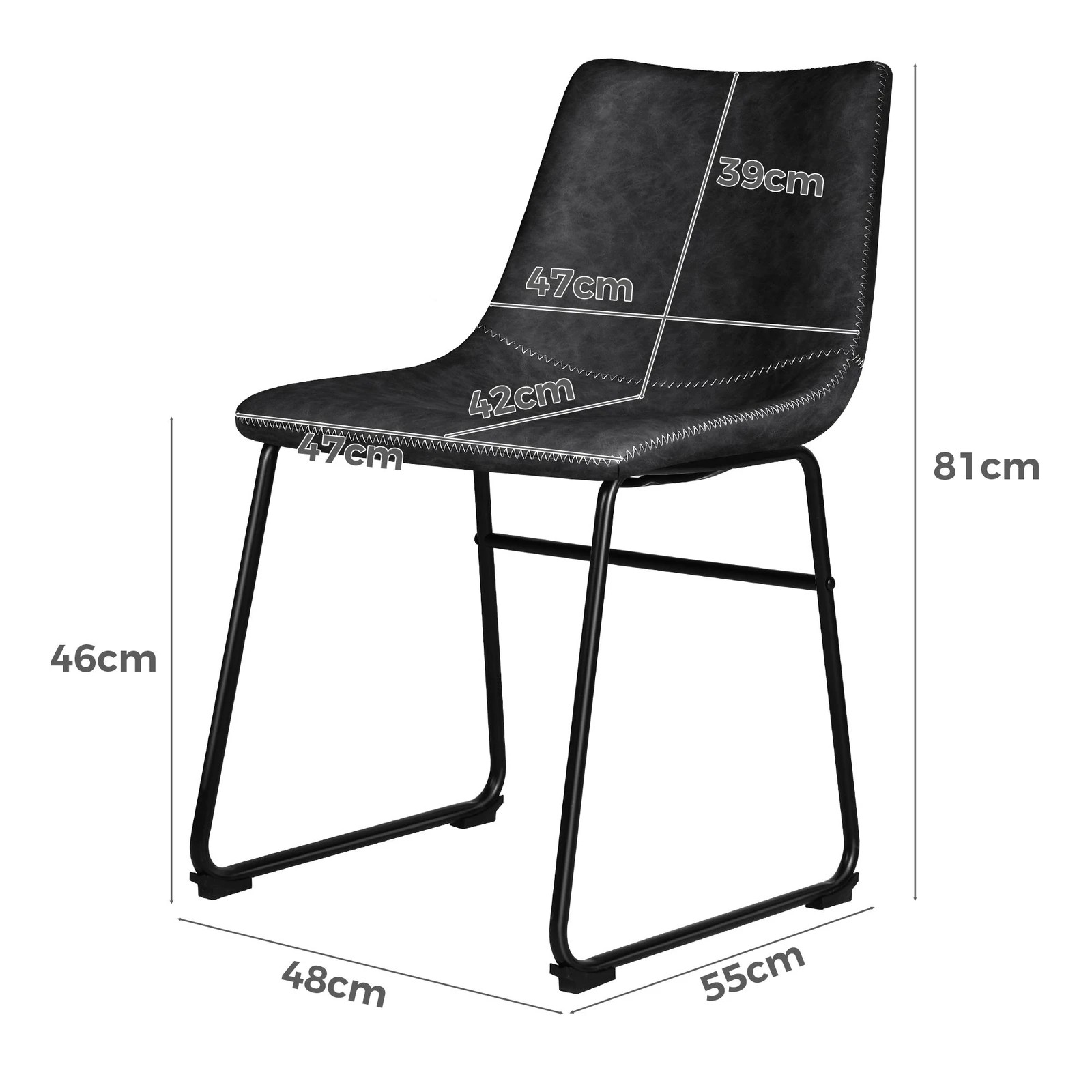 8 Alfordson 2x Dining Chairs Kitchen Lounge Cafe Seat Retro PU Leather - Black, 8 of 10