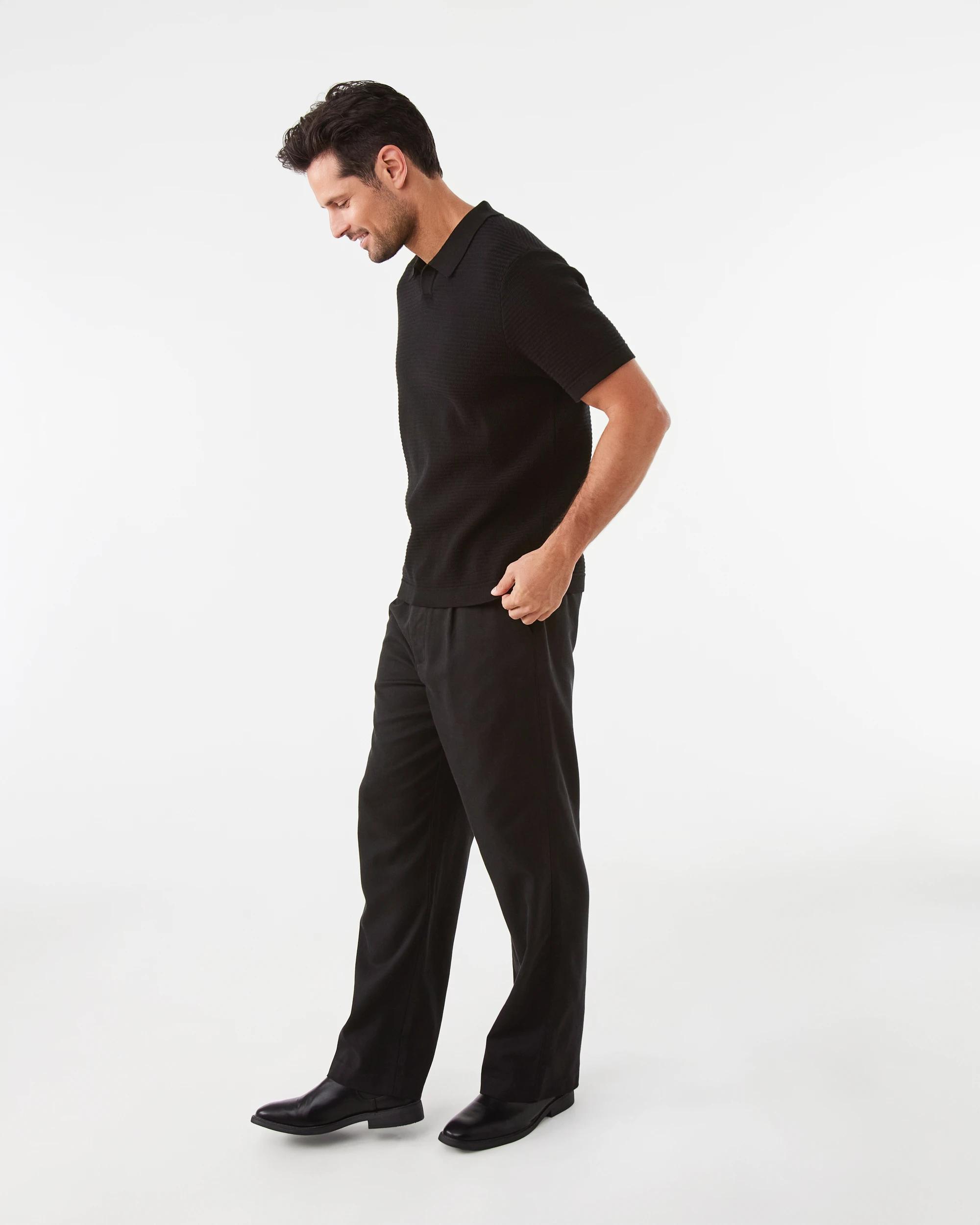 3 True Knit Textured Polo Shirt Black, 3 of 7