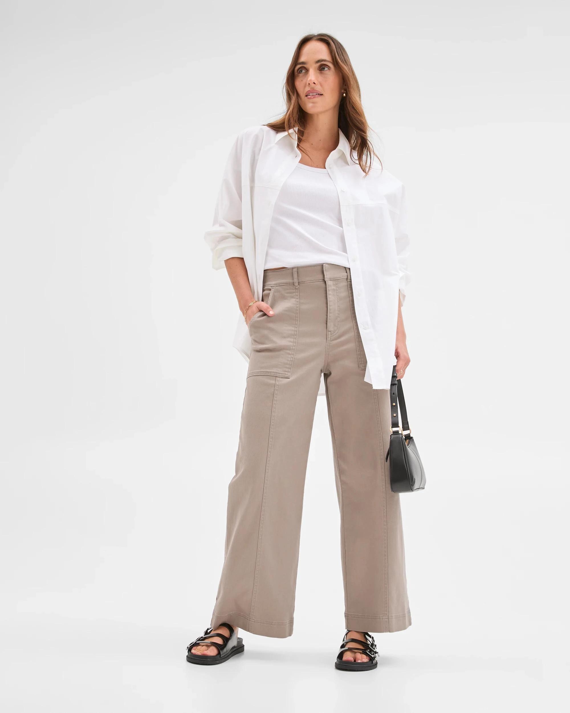1 Target Woman Australian Cotton Blend Stretch Twill Wide Leg Pants SMOKEY TAUPE, 1 of 7