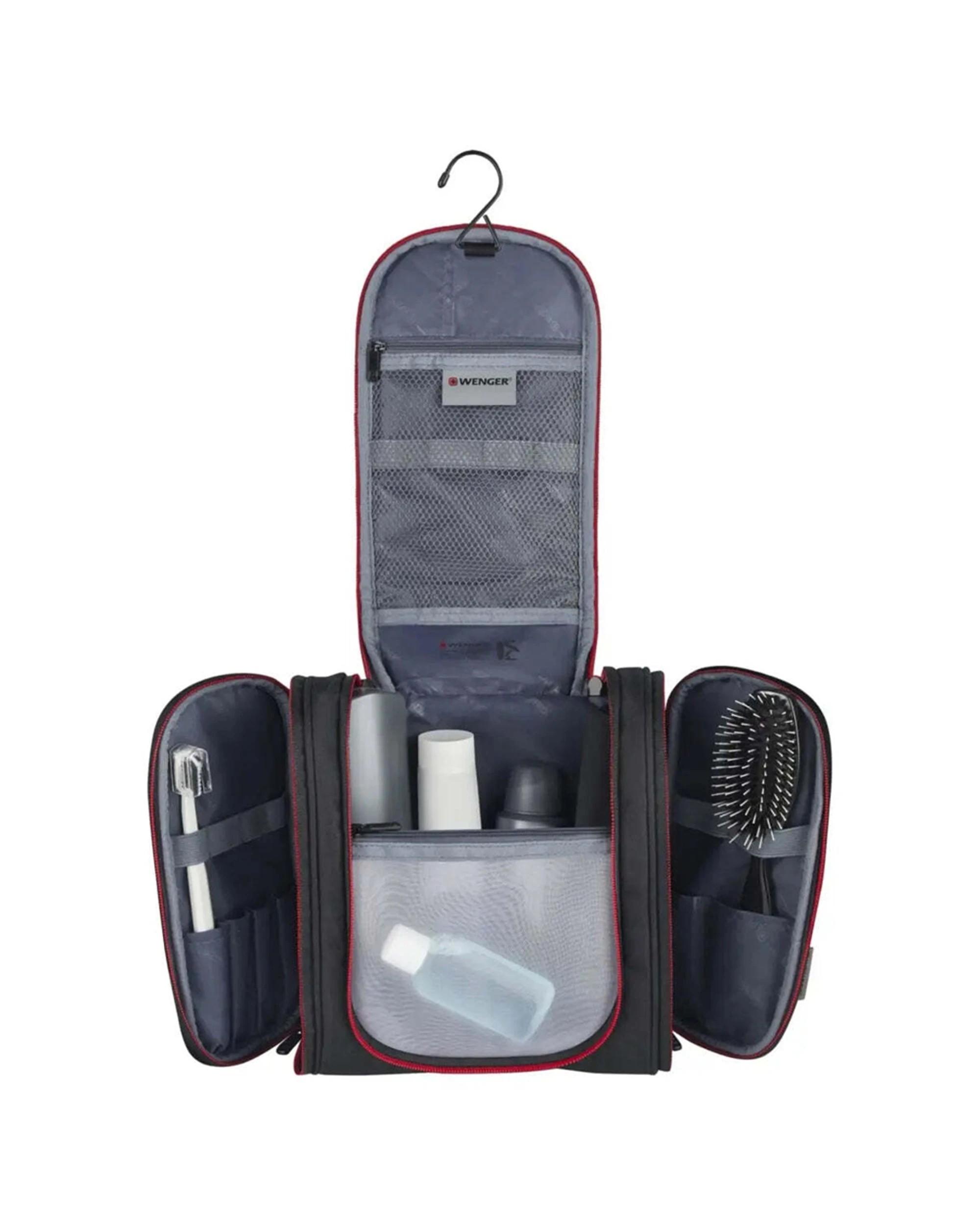1 Wenger Hanging Toiletry Kit Antibacterial Lining Hanging Hook Water Resist - Black, 1 of 4