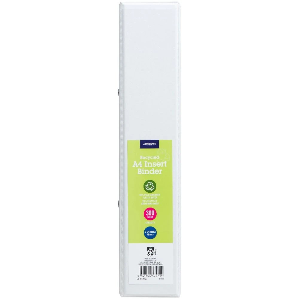 2 J.Burrows Insert Binder A4 2 D-Ring 38mm White, 2 of 6