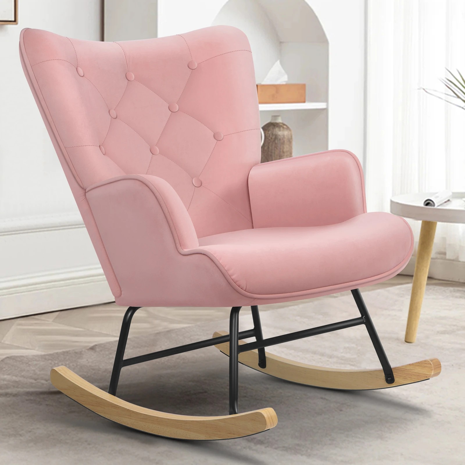 2 Alfordson Rocking Chair Armchair Accent Feeding Chair Lounge Tufted Sofa - Pink, 2 of 10