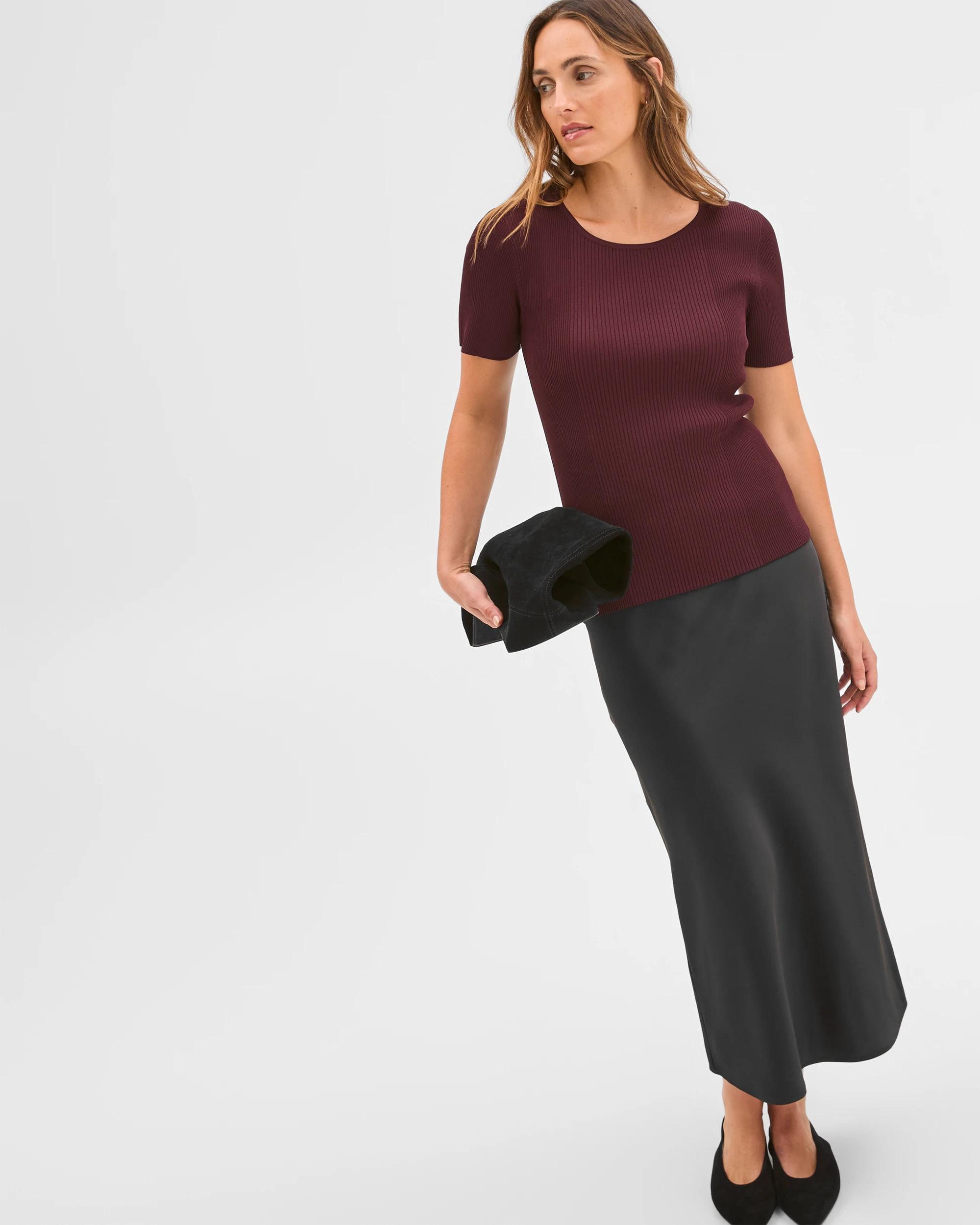 2 Preview Satin Bias Cut Midi Skirt BLACK, 2 of 7