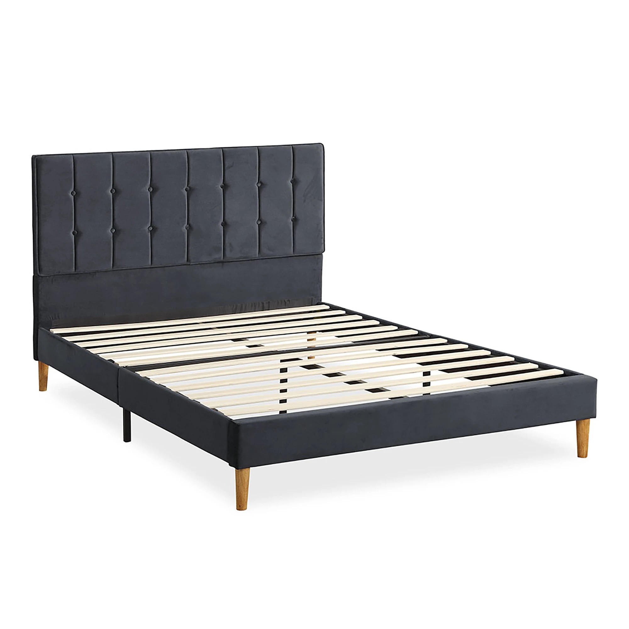 1 Levede Fabric Bed Frame Double Mattress Base Platform Wood Velvet Headboard Grey, 1 of 6