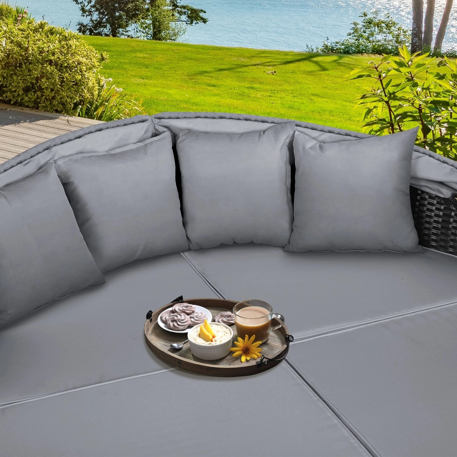 7 Alfordson Outdoor Sun Lounge Day Bed Wicker Furniture Sofa Bed Garden 3PCS - Black, 7 of 10