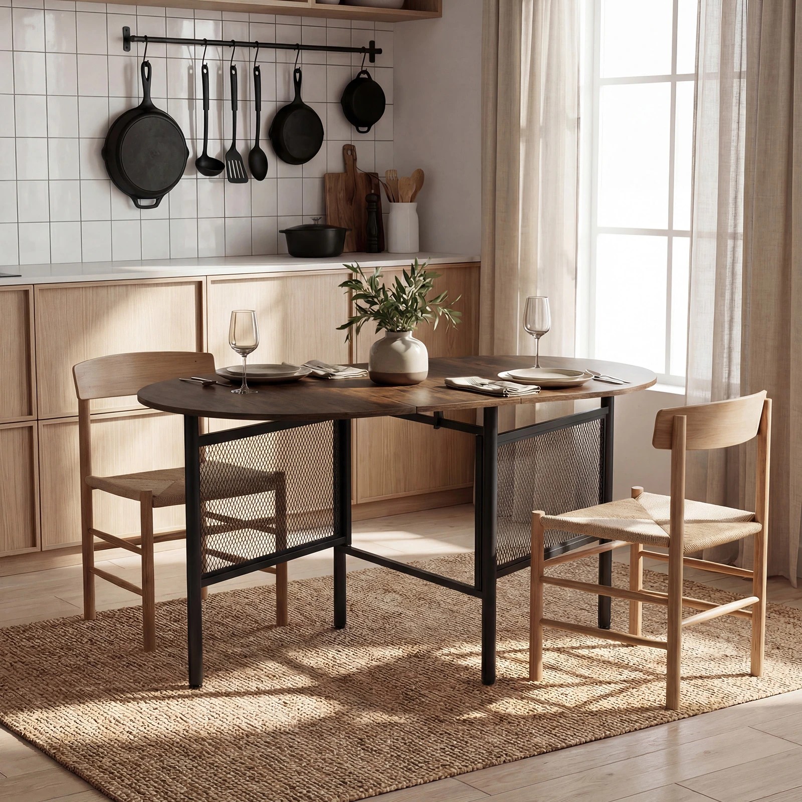 2 Costway Extendable Dining Table 1.5m Drop Leaf Folding Kitchen Counter Height Writing Craft - Brown, 2 of 4