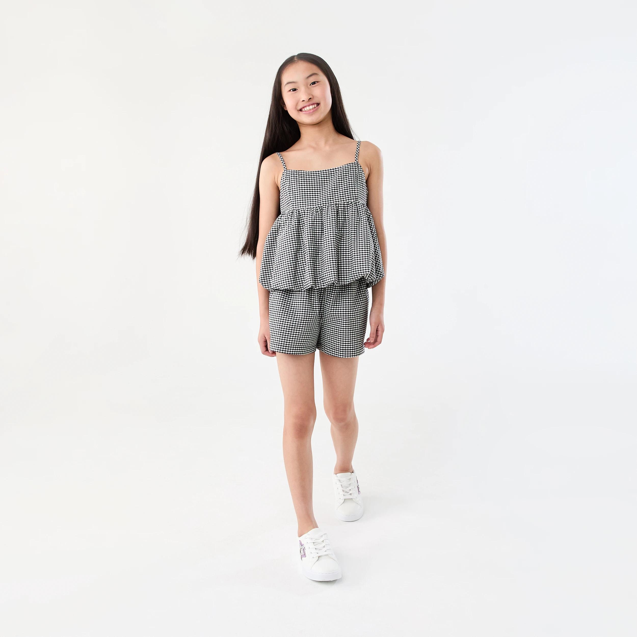 7 Bubble Hem Woven Top Blk Gnghnm, 7 of 8