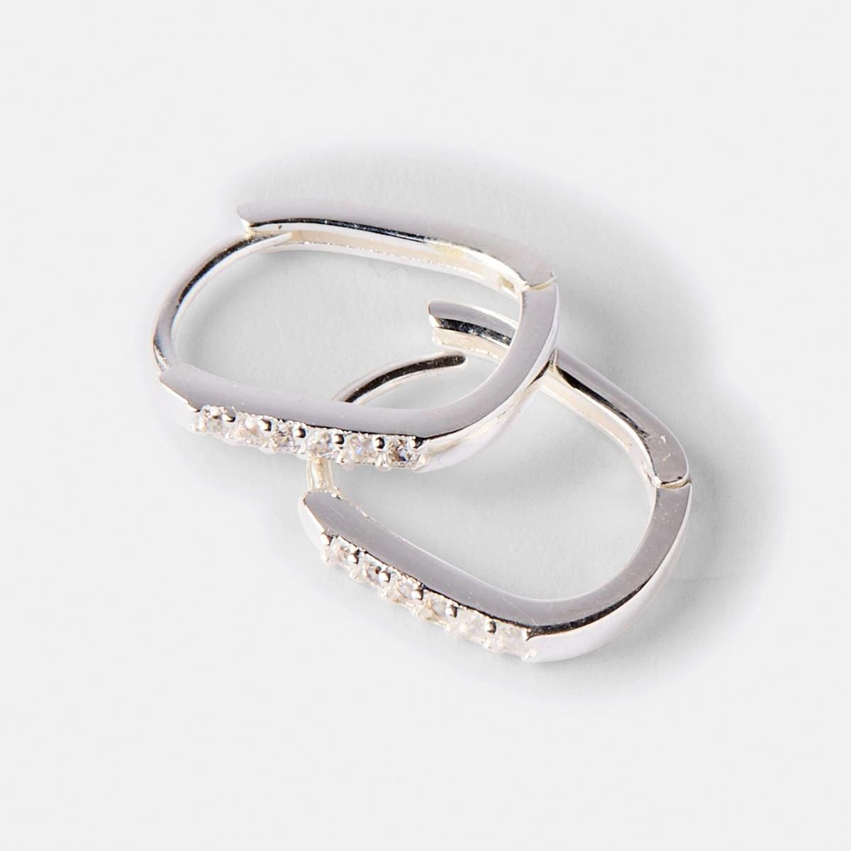 2 Sterling Silver Square Cubic Zirconia Hoop Earrings Silver, 2 of 4