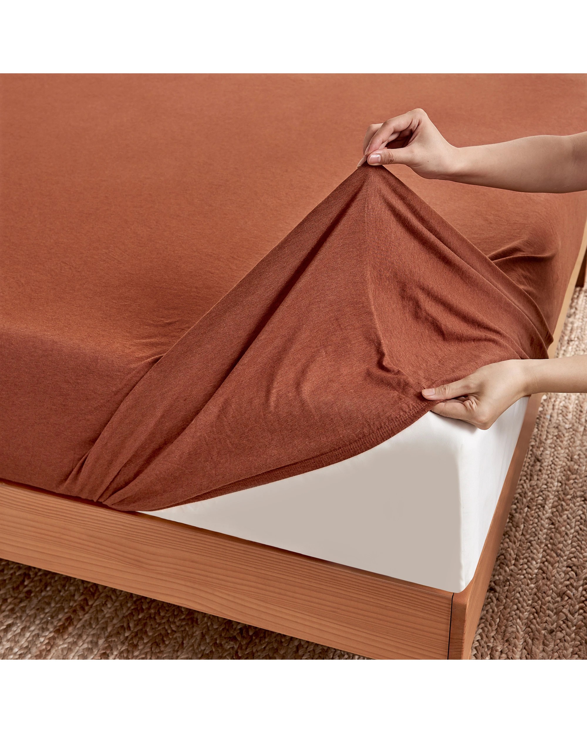 4 Dreamaker Jersey Luxe 100% Cotton Combo Fitted Sheet Set - Single Bed - Rust, 4 of 5