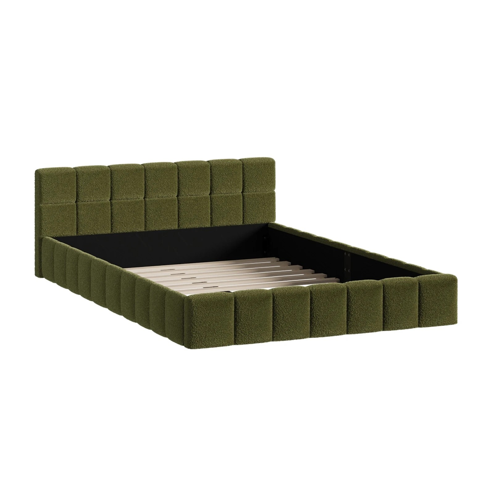 1 Oikiture Bed Frame Double Size Tufted Headboard Green Boucle - Green, 1 of 9