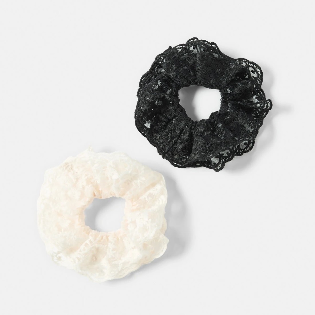 1 2 Pack Frill Lace Hair Scrunchies - White and Black, 1 of 4