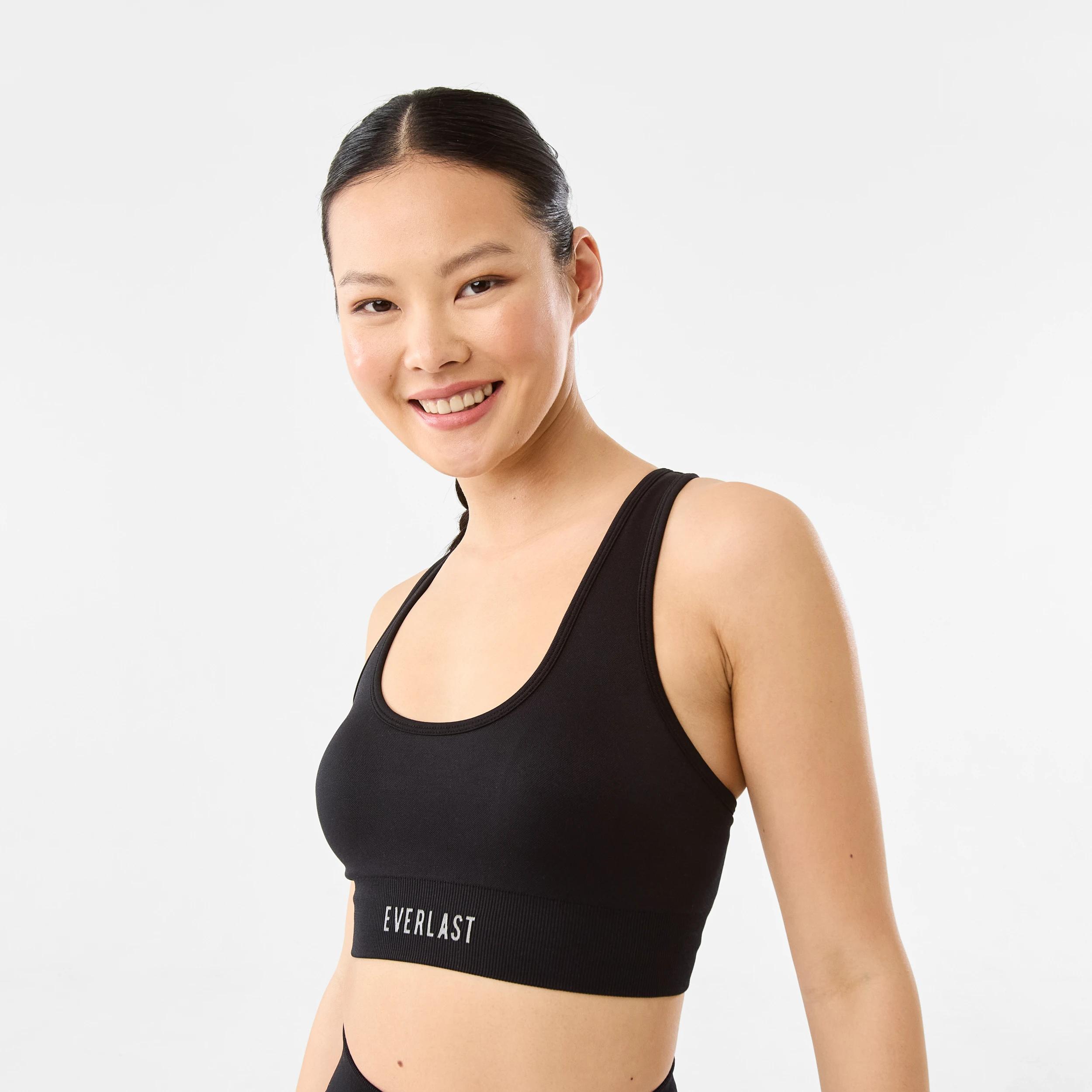 1 Everlast Womens Scoop Neck Seamfree Crop Top EVERLAST SIMPLE LOGO BLACK, 1 of 9