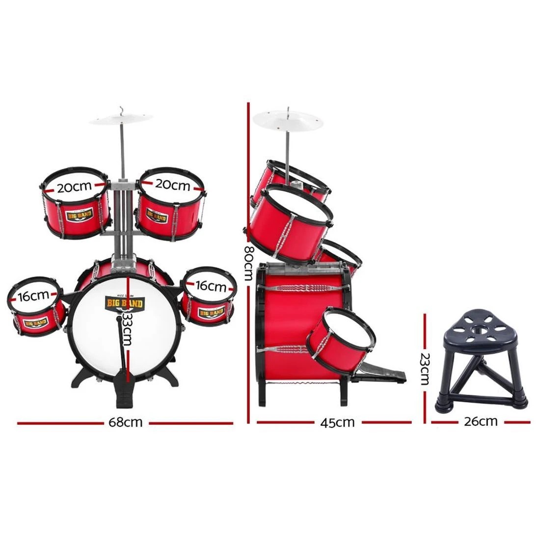 2 Keezi Kids Drum Kit Set Pretend Play Junior Drums Musical Toys Childrens 7pcs - Multi, 2 of 6