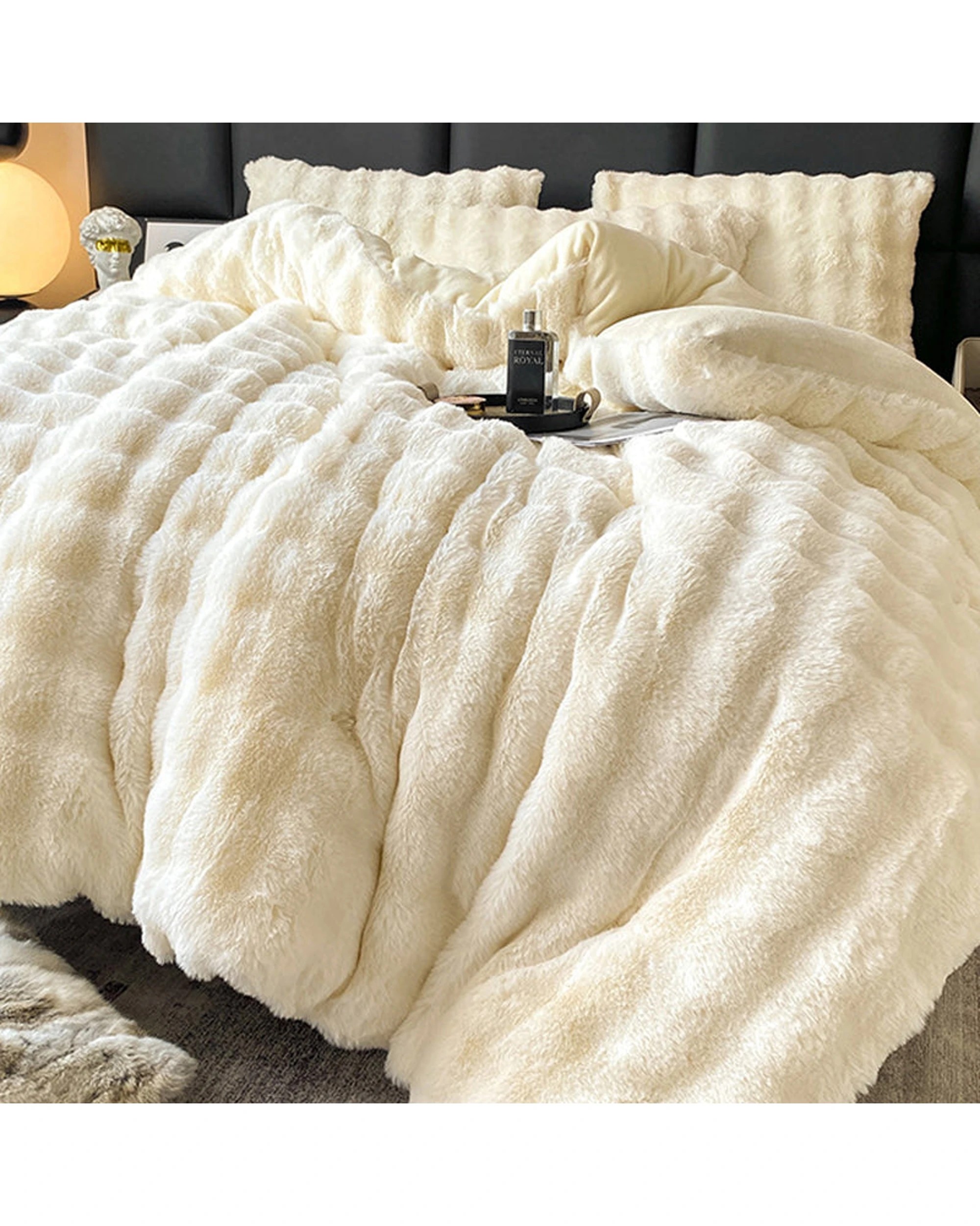3 Cotton More Faux Bubble Rabbit Fur Blanket 200x230cm Cream - White, 3 of 6