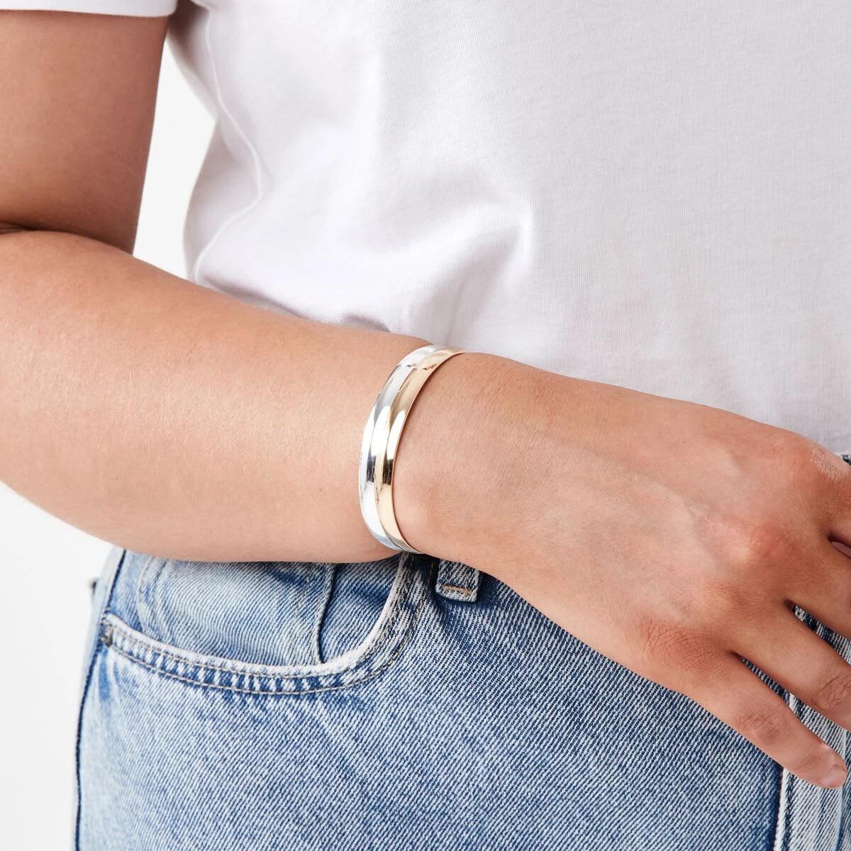3 2 Pack Mix Metal Cuff Bracelets - Gold Tone and Silver Tone Gold Silv, 3 of 4