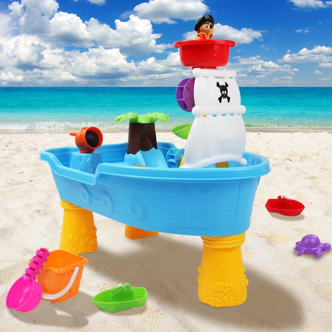 3 Keezi Kids Sandpit Pretend Play Set Sand Water Table Outdoor Beach Toy Children - Blue, 3 of 8