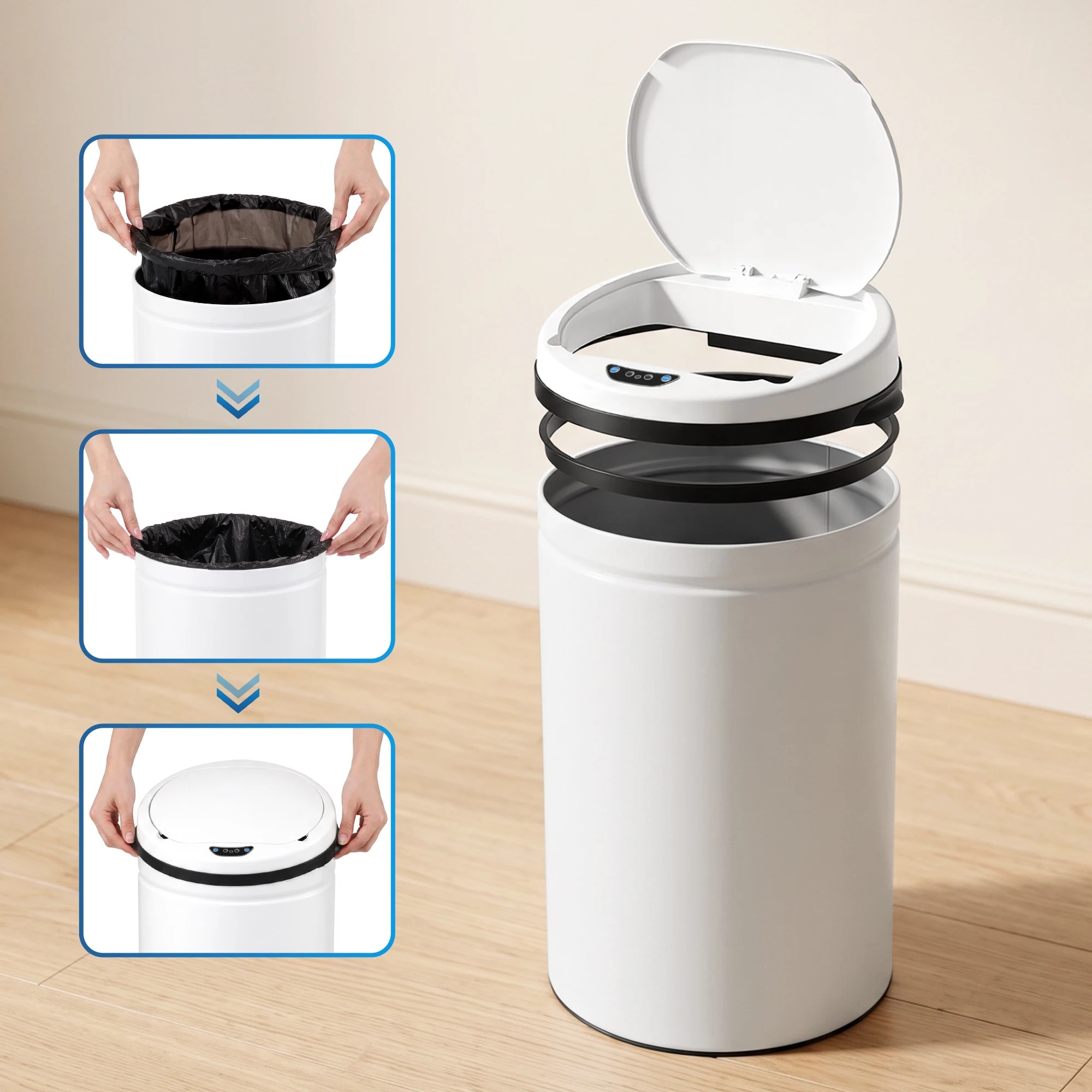 6 Devanti 30L Sensor Bin Automatic Touchless Trash Can Garbage Rubbish - White, 6 of 9