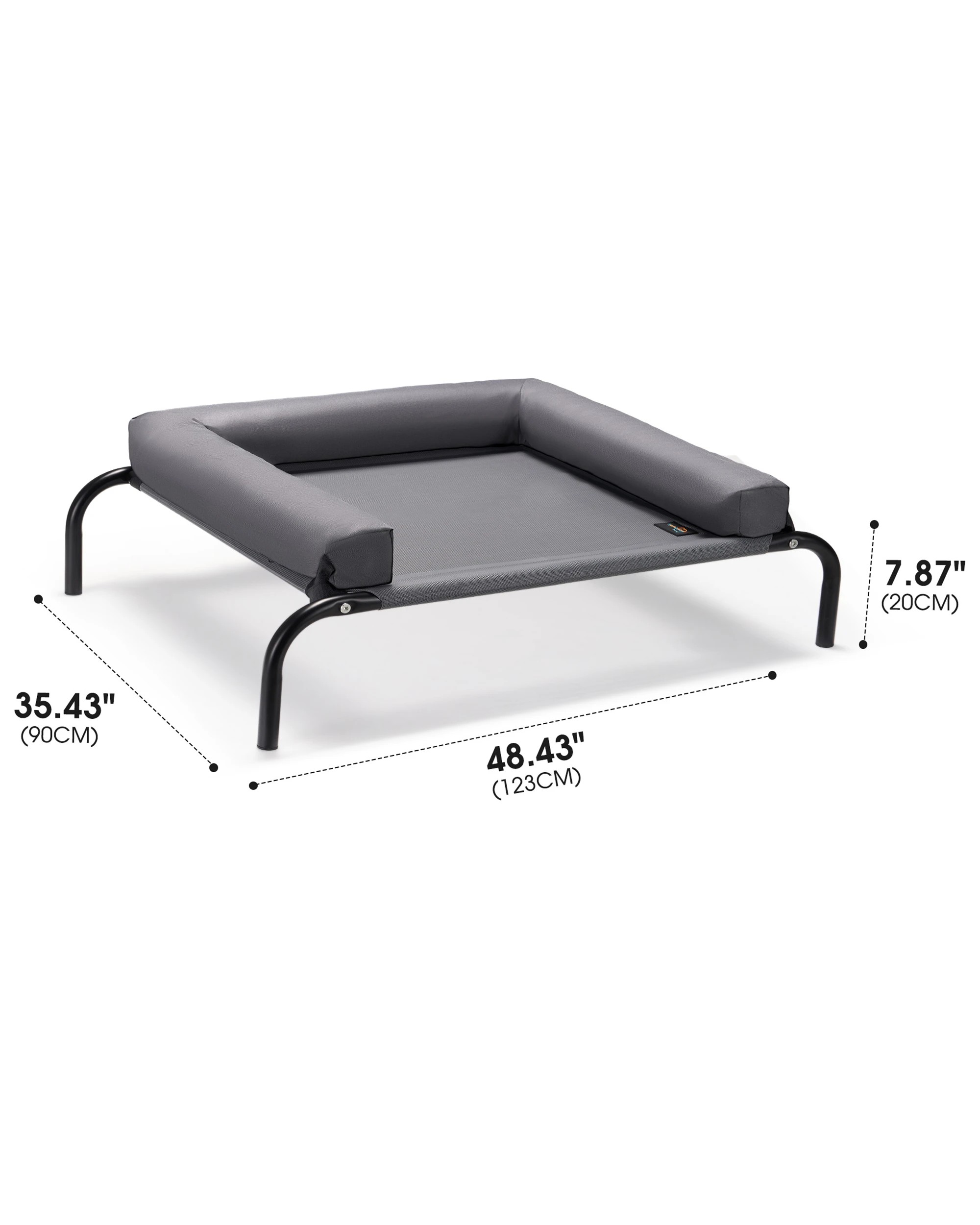 8 Petzly 90x123cm Elevated Trampoline Bolster Raised Pet Dog Bed Grey, 8 of 8