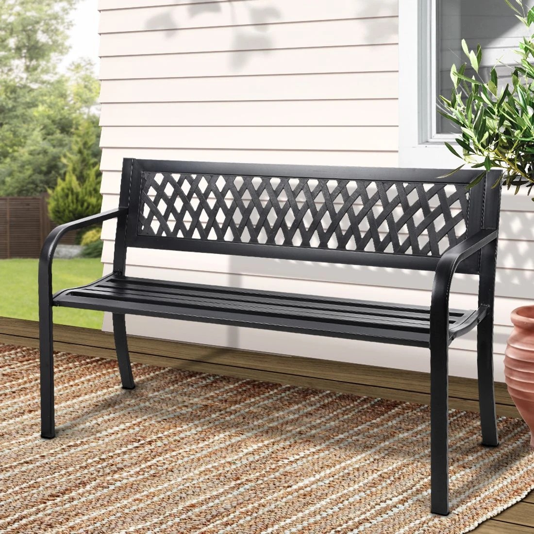 3 Gardeon Outdoor Garden Bench Seat Steel Outdoor Furniture 2 Seater Park
 - black, 3 of 6