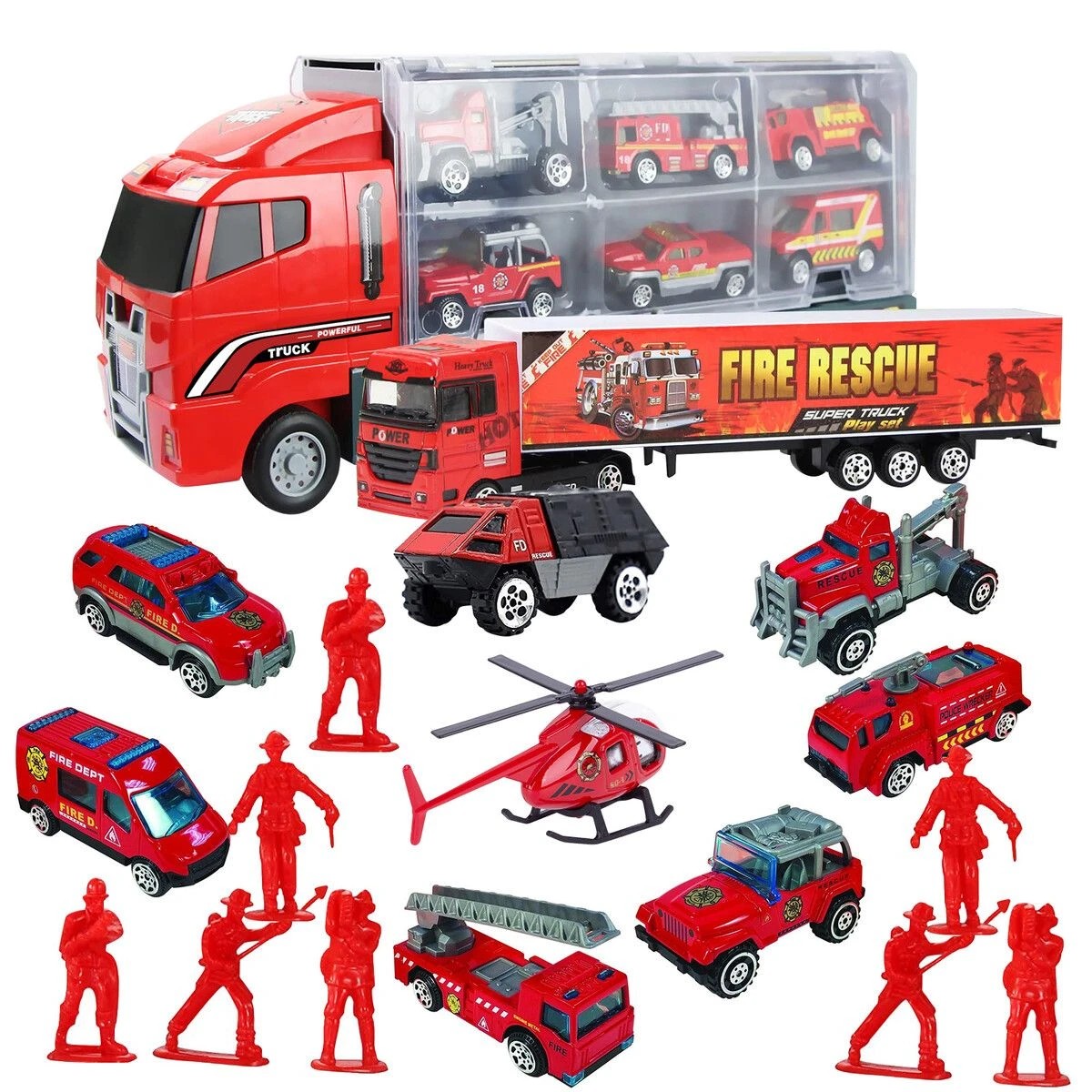 1 AUSWAY 18 In 1 Fire Carrier Engine Rescue Storage Truck Toy Car, 1 of 3