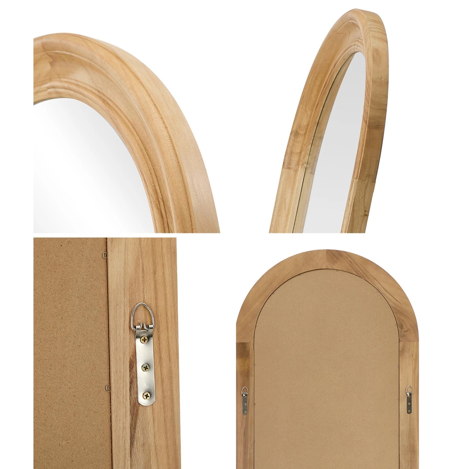 6 Oikiture Full Length Mirror Elegance Arch 165x60cm  Wood Floor Mirrors - Natural, 6 of 10