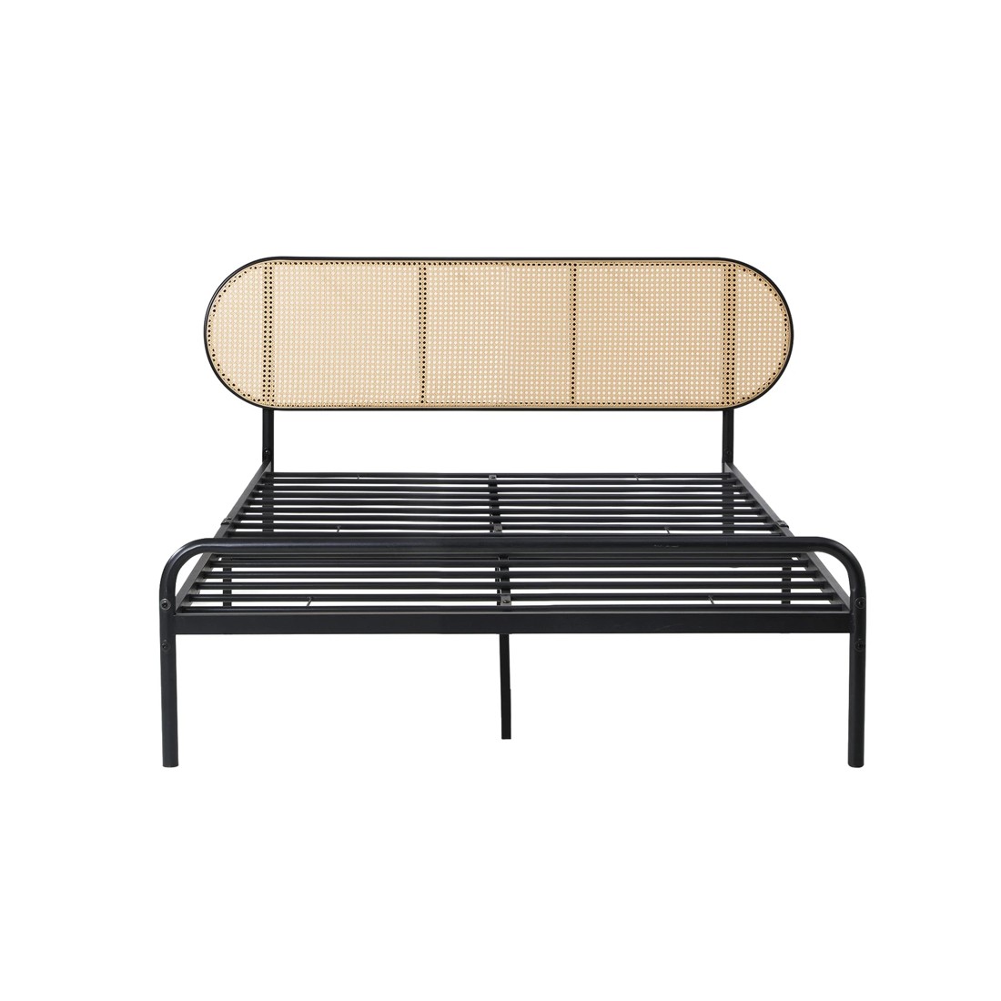 5 Oikiture Bed Frame King Single Metal Base Platform With Rattan Headboard
 - Black, 5 of 9