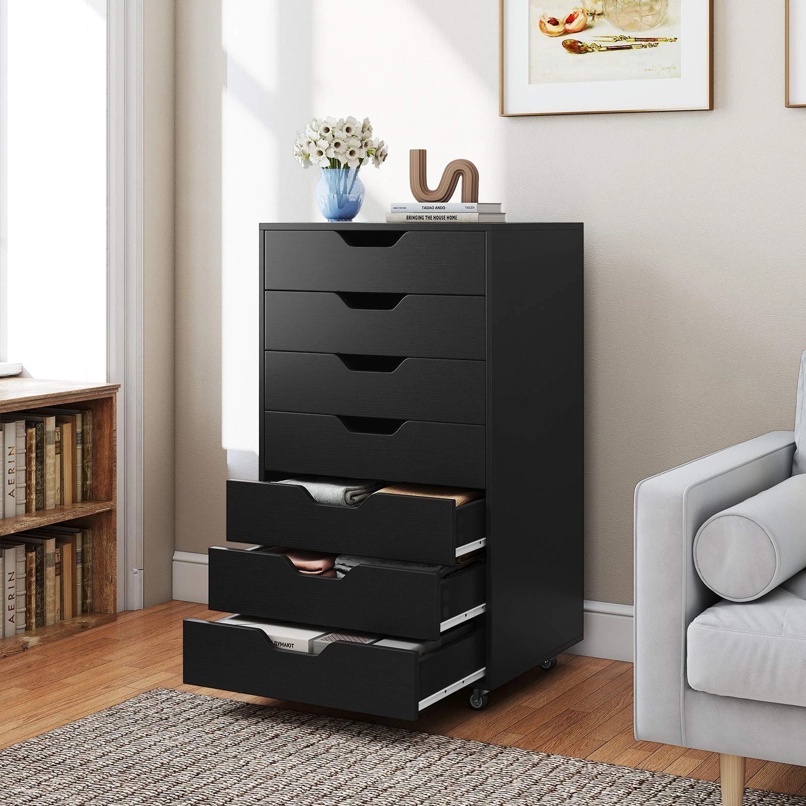2 Costway 7 Drawer Mobile File Cabinet Rolling Storage Drawer Chest for Home Office - Black, 2 of 4
